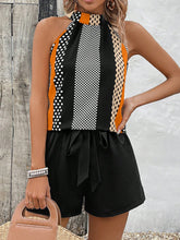 Women's Polka Dot Print Halter Neck Tank Top And Shorts Set